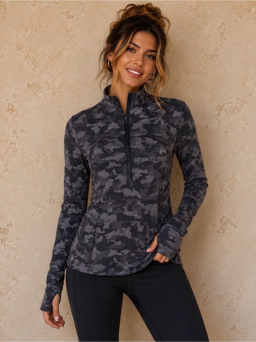 Lululemon Grey Camo Run Briskly 1/2 Zip Heritage Jacquard Pullover Size 4 EUC 🔥